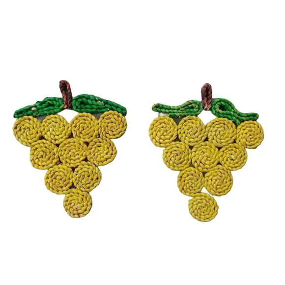 Vintage Grape Berries Woven Straw Trivets Set of 5 Colourful  Swirl Design - Picture 5 of 8